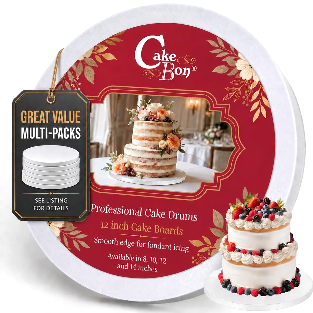 Cakebon Cake Boards 12" White Round Cake Drums 1/2" Thick Smooth Edge 6Pack