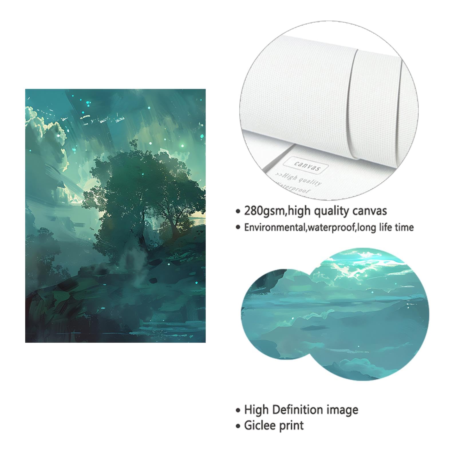SHENGPOSTER Dreamlike and Mysterious Canvas Wall Art Yoga Meditation Position Canvas Prints Cliff Clouds Stretched Pictures Home Decor Blue 75x100cm Wewnętrzna ramka