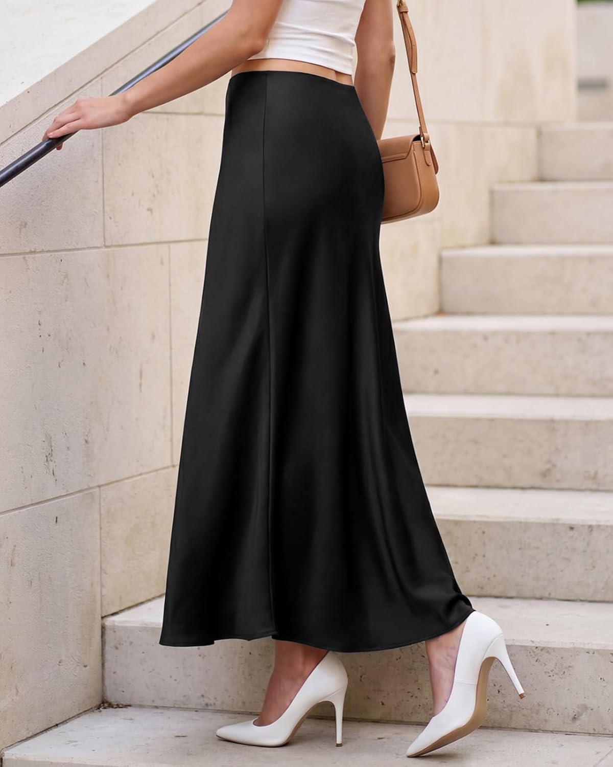 Women's Satin Maxi Skirt High Waisted Elastic Waistband Silk A-Line Casual Party Leopard Print Long Skirts for Women