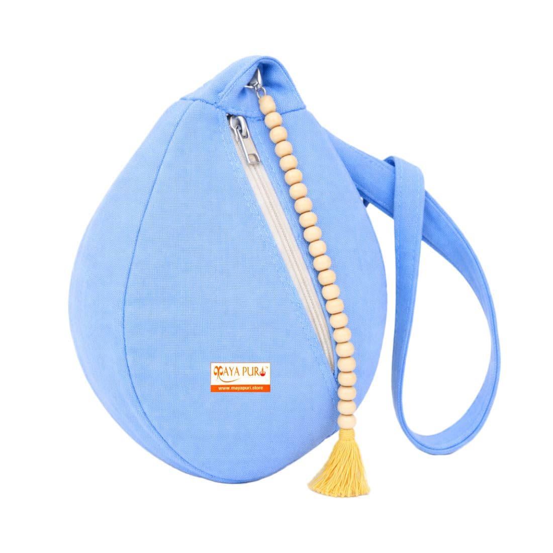 MAYAPURI Pure Cotton Original Gomukhi Japa Mala Bag, Chanting Bag or Prayer Beads Bag, Double Stitched with Double Zipper Pocket and Sakshi Mala Counter (Sky Blue)