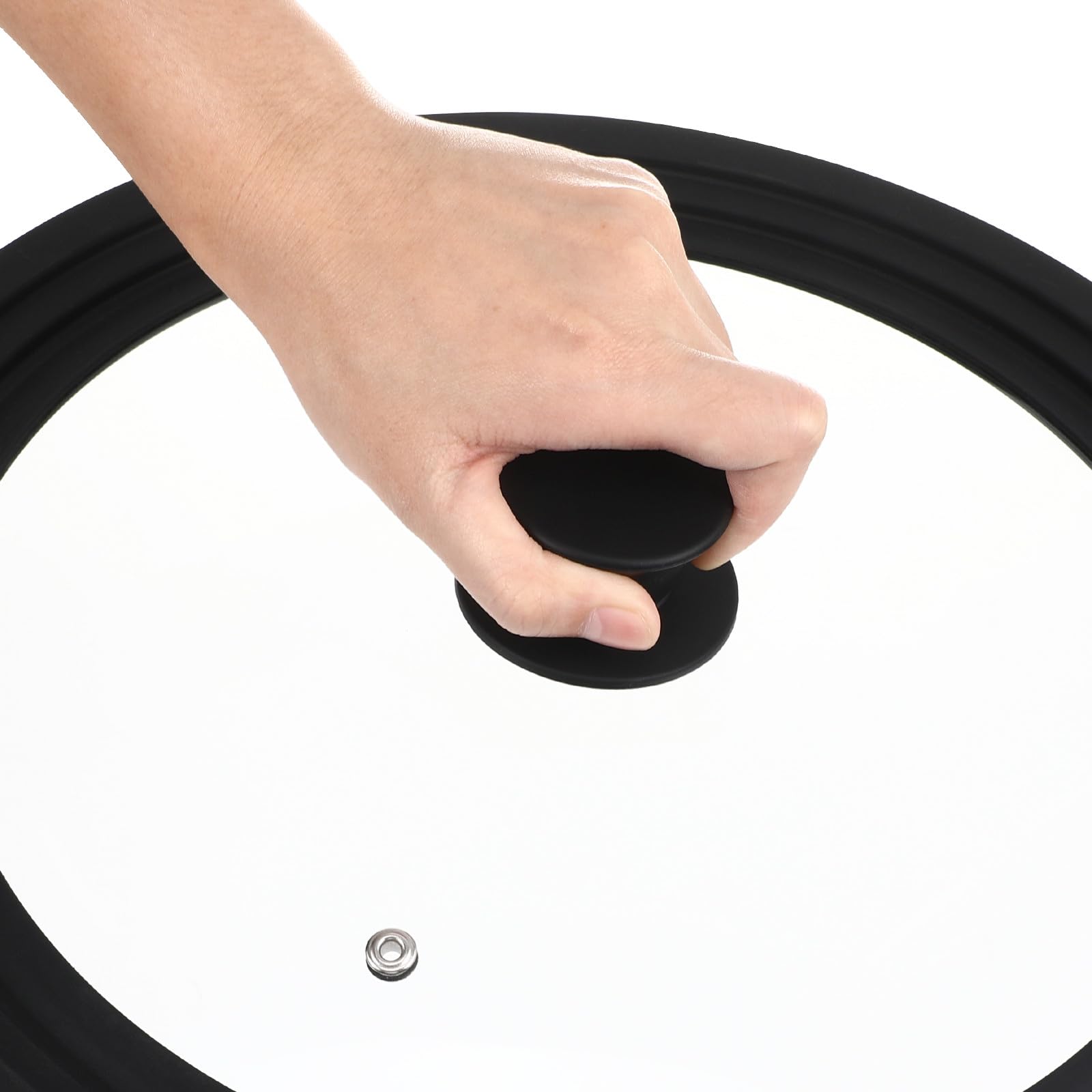 OUNONA Coperchio Nero in Vetro Temperato per Pentola e Padella in Silicone Rotondo, Facile da Pulire, Adatto per Pentole da 22-26 Cm