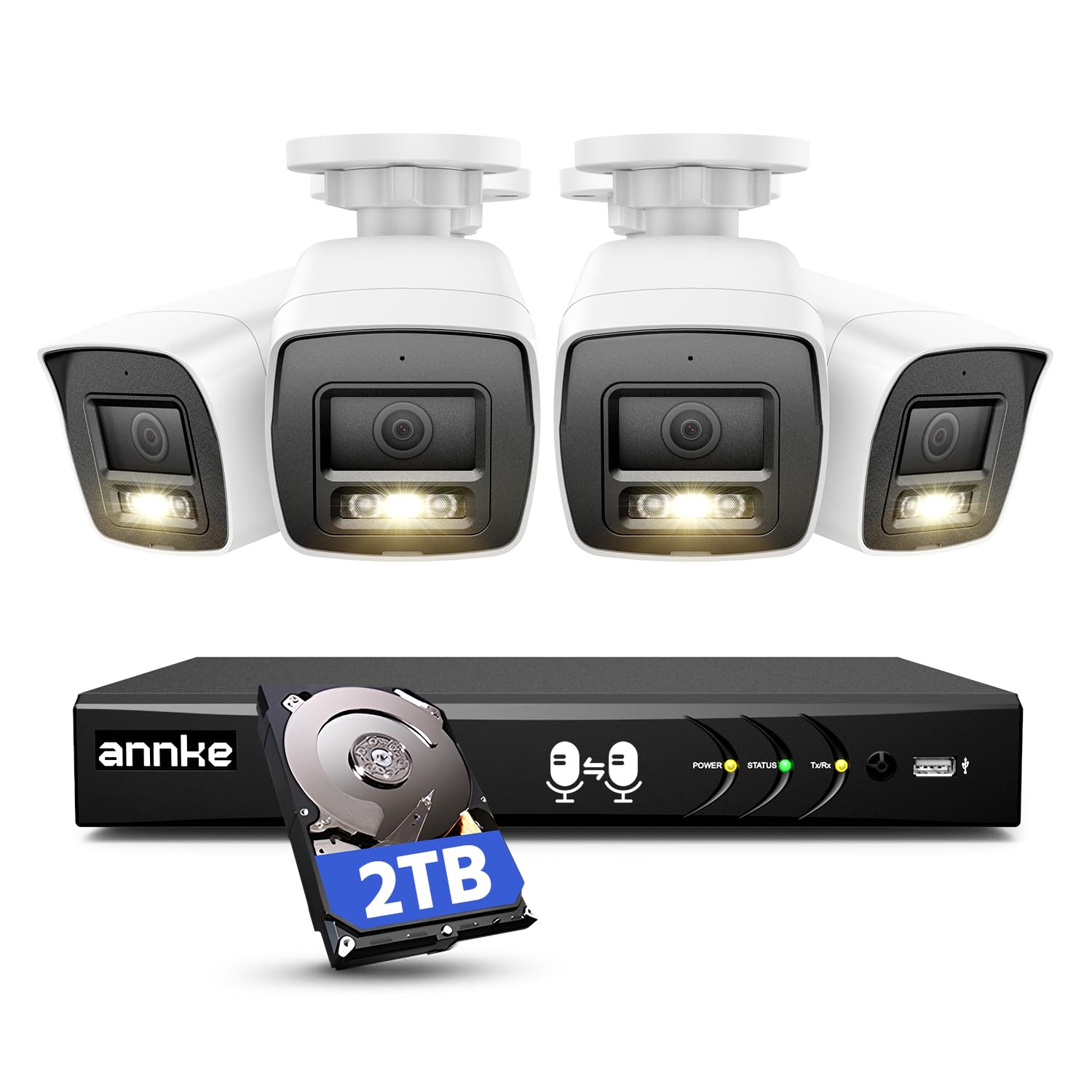 ANNKE 3K/5MP Lite 8 Canales AI DVR con 2TB HDD para Grabación 24/7, 4 Cámaras Cableadas 5MP con Audio Bidireccional y Visión Nocturna en Color Sistema de Seguridad con Alertas por Email e Imágenes