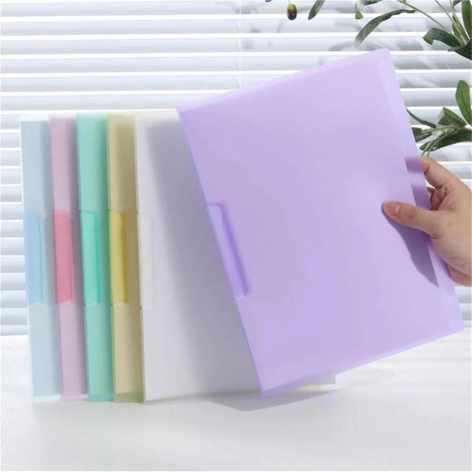 Carpeta Transparente Carpeta de archivos polipropileno con hebilla abierta lateral, tamaño A4, for documentos, varias páginas, transparente, bolsa inserción, papelería, 20 unidades Para Archivar(Blue)