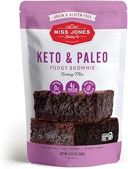 Miss Jones Baking Keto Brownie Mix - Gluten Free, Low Carb, No Sugar Added, Naturally Sweetened Desserts & Treats - Diabetic, Atkins, WW, Paleo Friendly (Pack of 1)