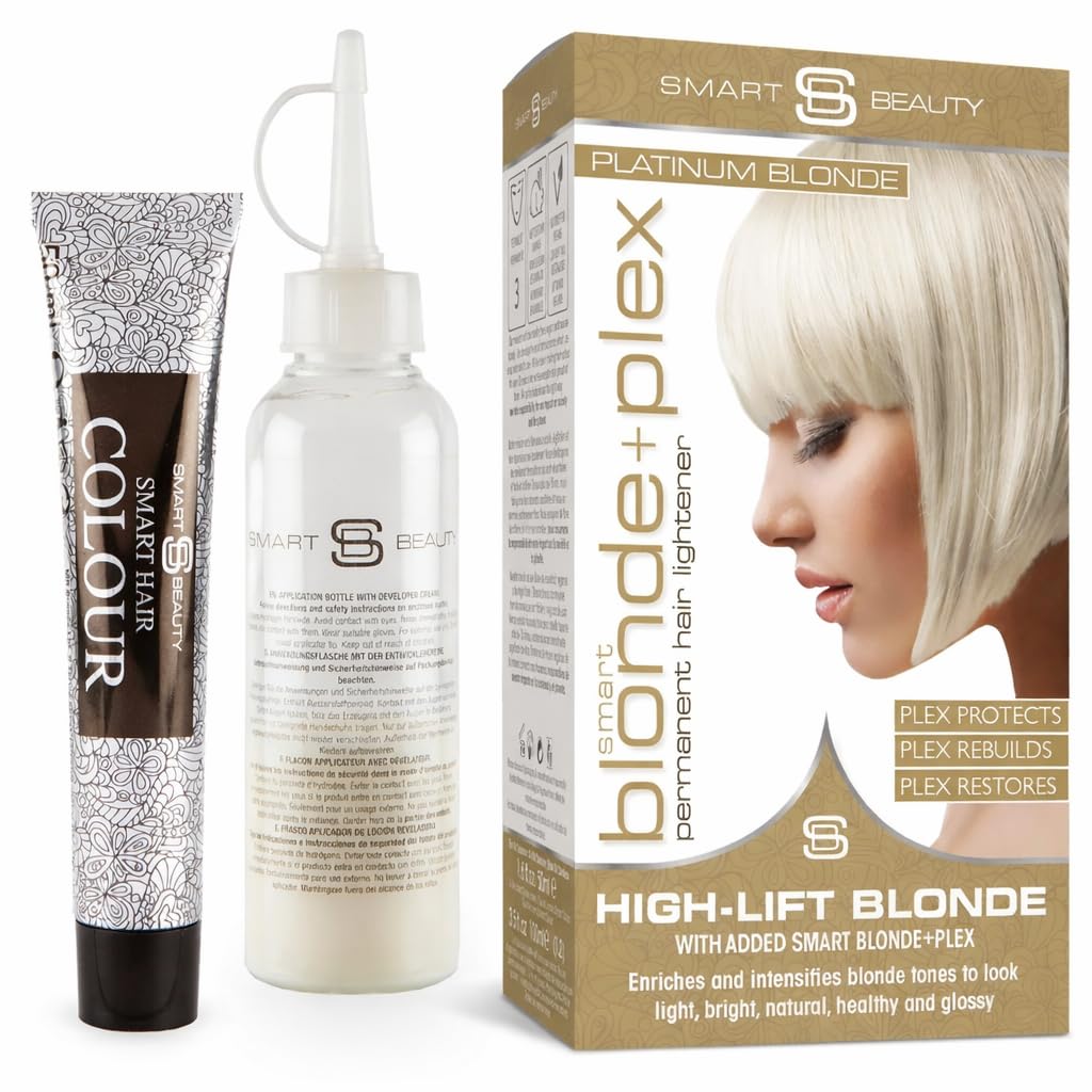 Smart Beauty Platinum Blonde Hair Dye Permanent, with Plex Anti-Breakage Technology that Protects Rebuilds Restores Hair Structure, Permanent Hair Colour, Bleach Hair Dye, Vegan, Cruelty Free