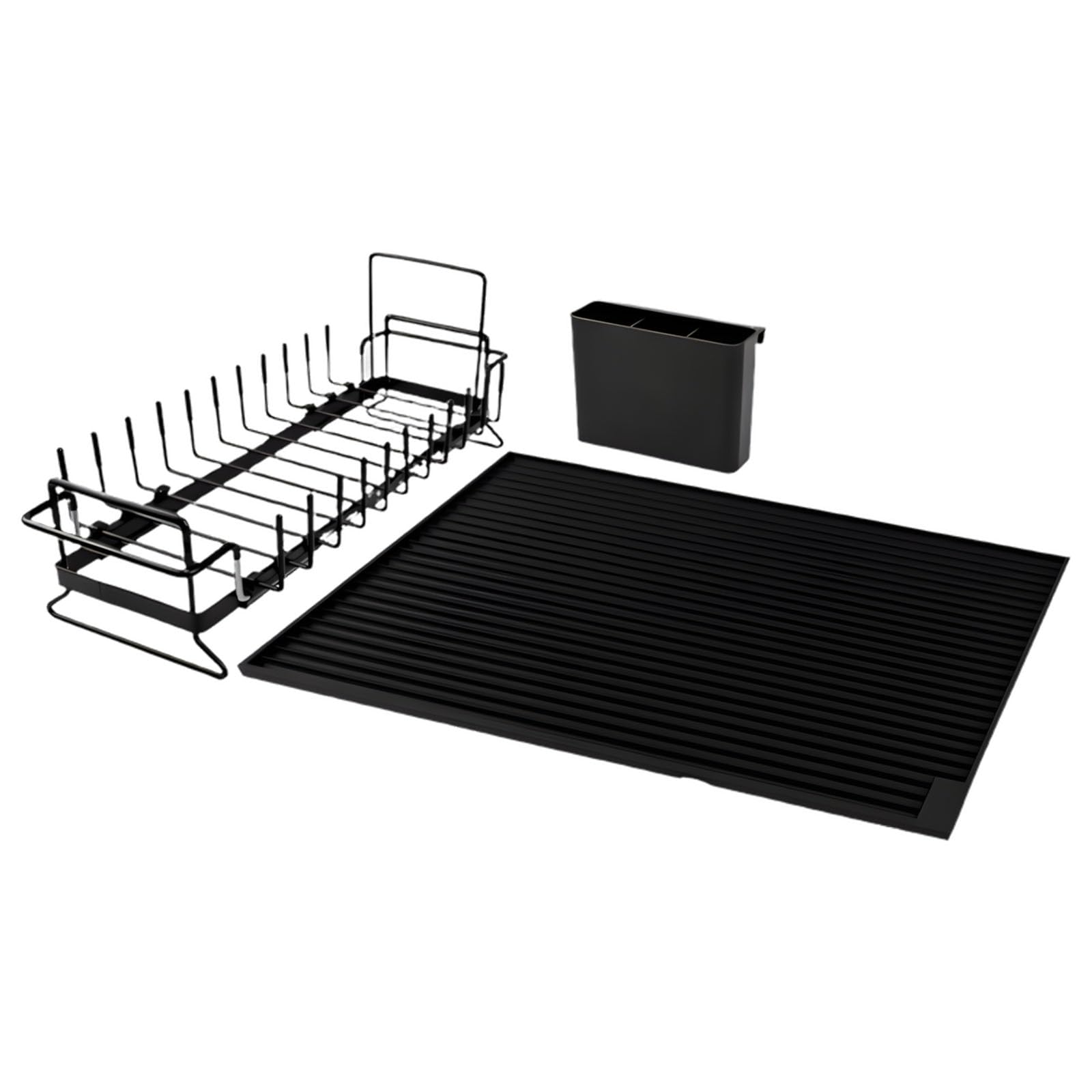 SHINLHUA Metal Drainer Rack and Silicone Drying Mat Cutlery Holders for Compacts Kitchen Sink Organization Storage Metal Drainer