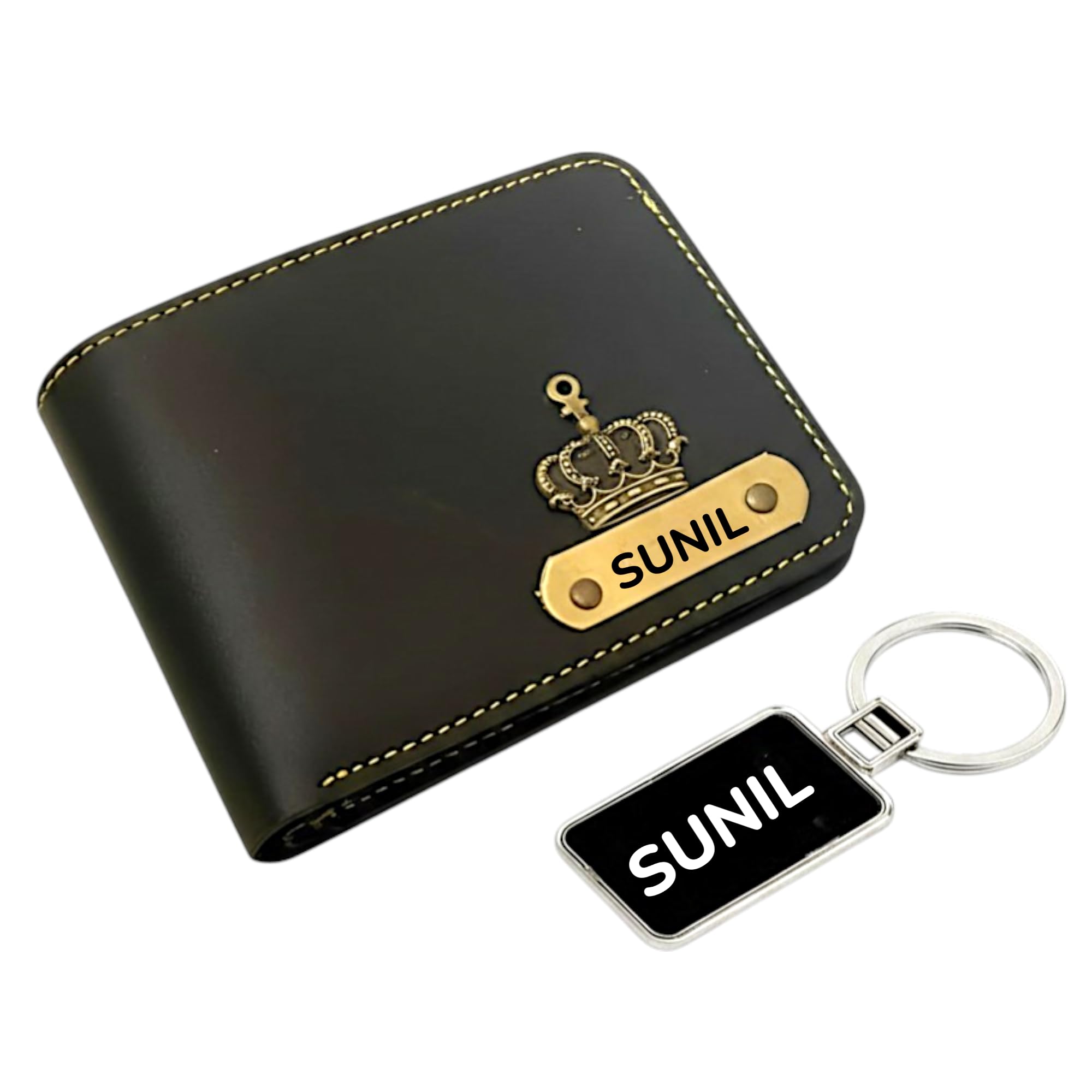 the unique gift studio Men's Leather Wallet and Keychain Combo with Personalised Name and Logo on Wallet - Design 1, Black-picture-37