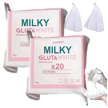 Milky Gluta ????? Soap 20x, 70g Glutamilk ????????? Soap, Milkygluta ????? Bar Soaps, Premium ??????????? Soaps for Face & Body, Deep Cleanse, Exfoliate (2PCS)