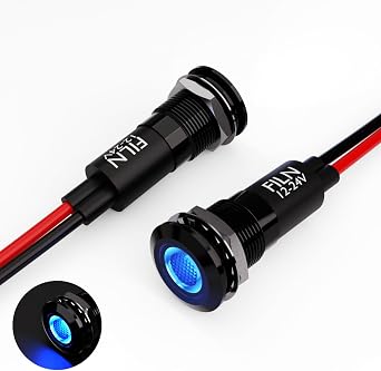 2PCS 12mm 1/2" Blue LED indicator Light Waterproof Metal Signal Lamp 5V 12V 24V IP67 Pilot Dash Head for Car Industrial equipment Light 12v-black shell Blue 2PCS