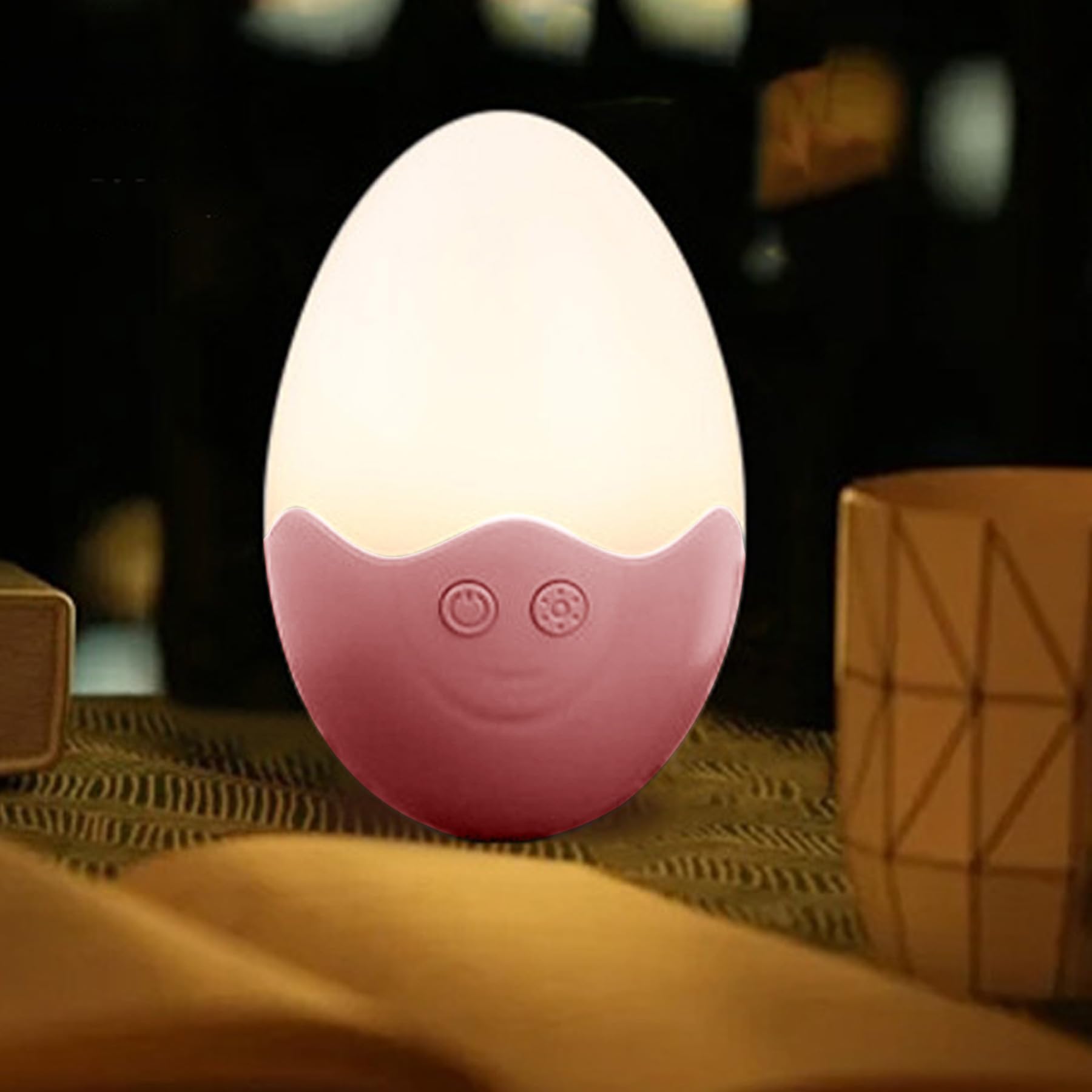 Cute Night Light for Kids, Egg Nightlight for Nursery with 8 Colors Changing, Rechargeable Cordless Table Lamp with Dimming Function, Portable Mini Bedside Lighting for Nightstand Bedroom (Pink)