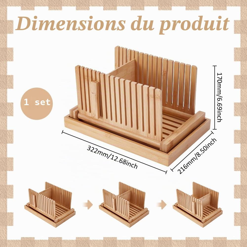 UNICRAFTALE Trancheuse à Pain Réglable en Bambou avec Bac à Miettes Coupe Pain Guide de Découpe pour Maison pour Bagels Cakes Pains au Levain Gadgets de Cuisine Ensemble Cadeau 32.2x21.6x17cm