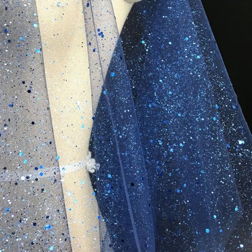 DAZZLEEX Tissu en tulle à paillettes doux pour robe de mariée et travaux manuels, 150 cm x 91,5 cm (bleu foncé)