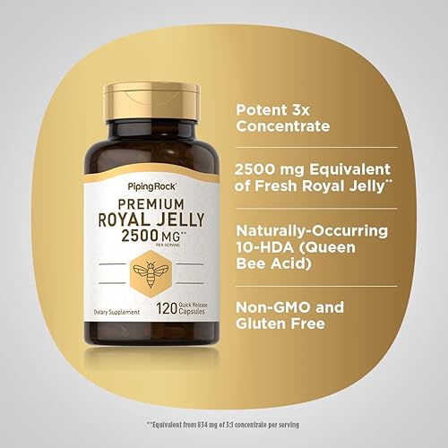 Miniatura 4 de Piping Rock Royal Jelly Cápsulas | 2500 mg | 120 pastillas | Suplemento para mujeres y hombres | Sin OMG, sin gluten