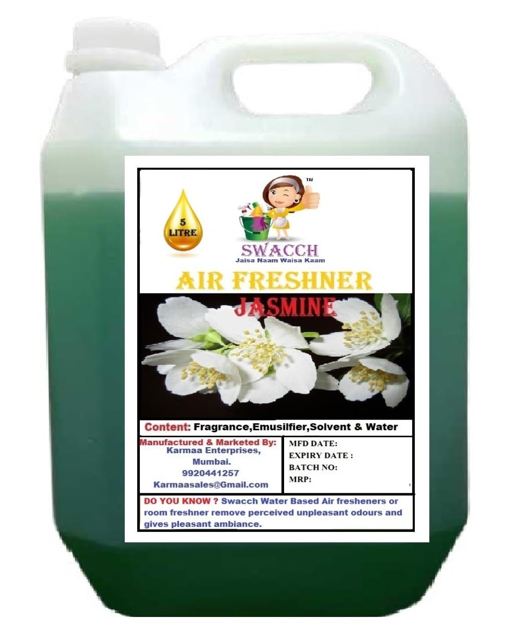 swacch Air Freshner For Home, Hotels I Work Space & Office I Long Lasting I Ready to use I Water Based I Jasmine 5 Litre