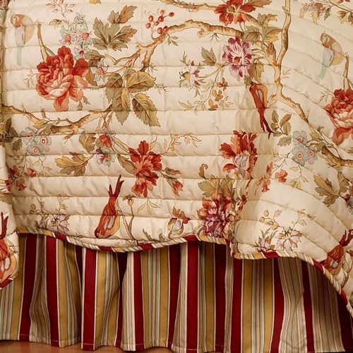 Image of Waverly Charleston Chirp 3 Piece Quilt Set - 100% Cotton Light Weight Bedding with Bed Skirt & Pillow Shams - Twin Papaya