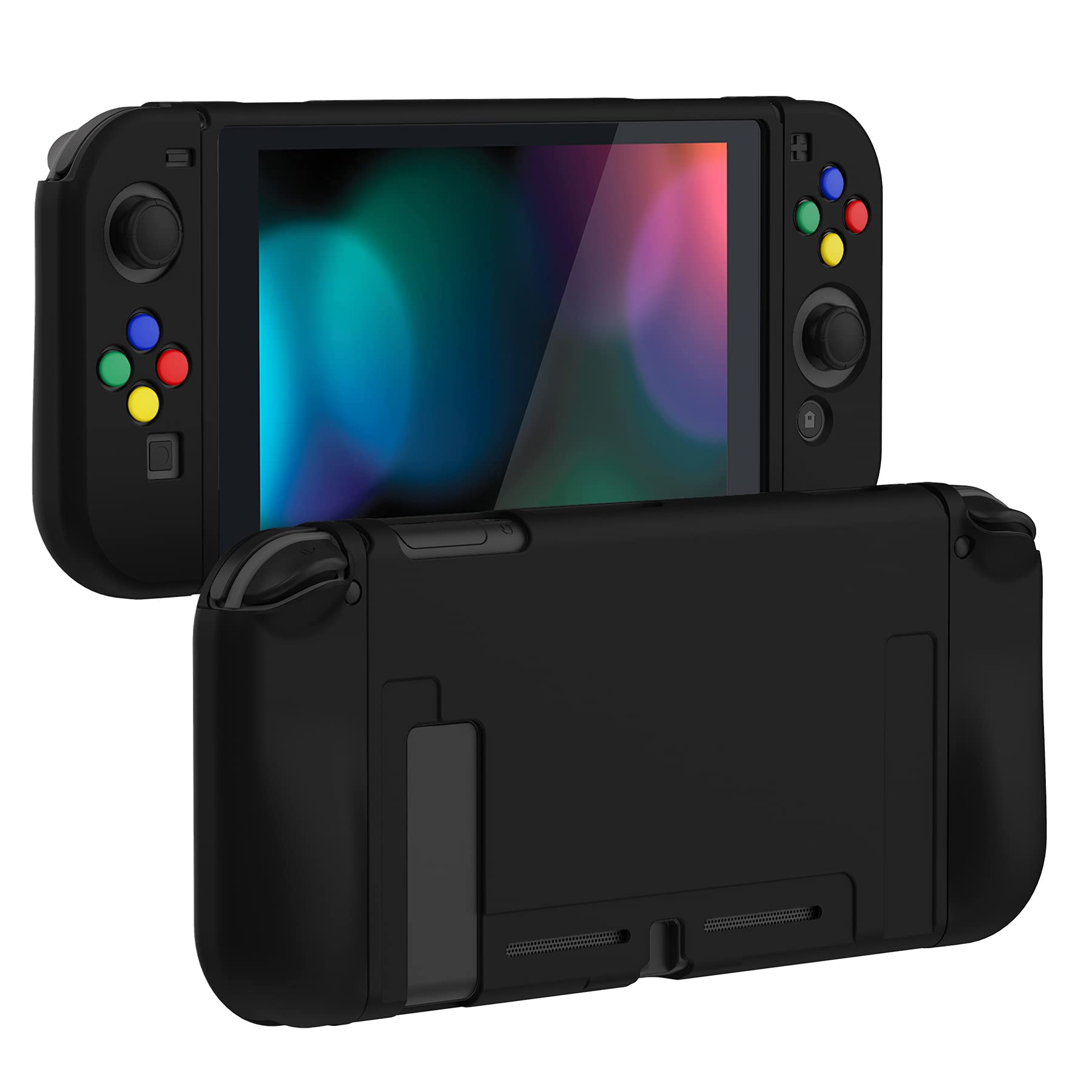 PlayVital Cover Protettiva Custodia per Nintendo Switch Copertura Morbida TPU Case per Joycon Console con Copri Tasti ABXY Direzionali Colorati-Nero