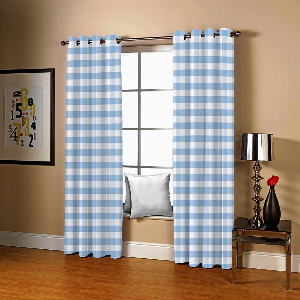 2er-Set Vorhang Blau & Kariert Blickdichte Gardinen -Lichtundurchlässige Vorhänge mit Ösen für Schlafzimmer Kinderzimmer Geräuschreduzierung 2er Set Größe:2 x B140 x H175cm