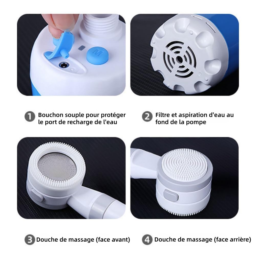 cozidia Douche de camping mobile avec pompe à eau rechargeable, pommeau de douche portable léger pour camping, randonnée, plage, entretien jardin et lavage voiture