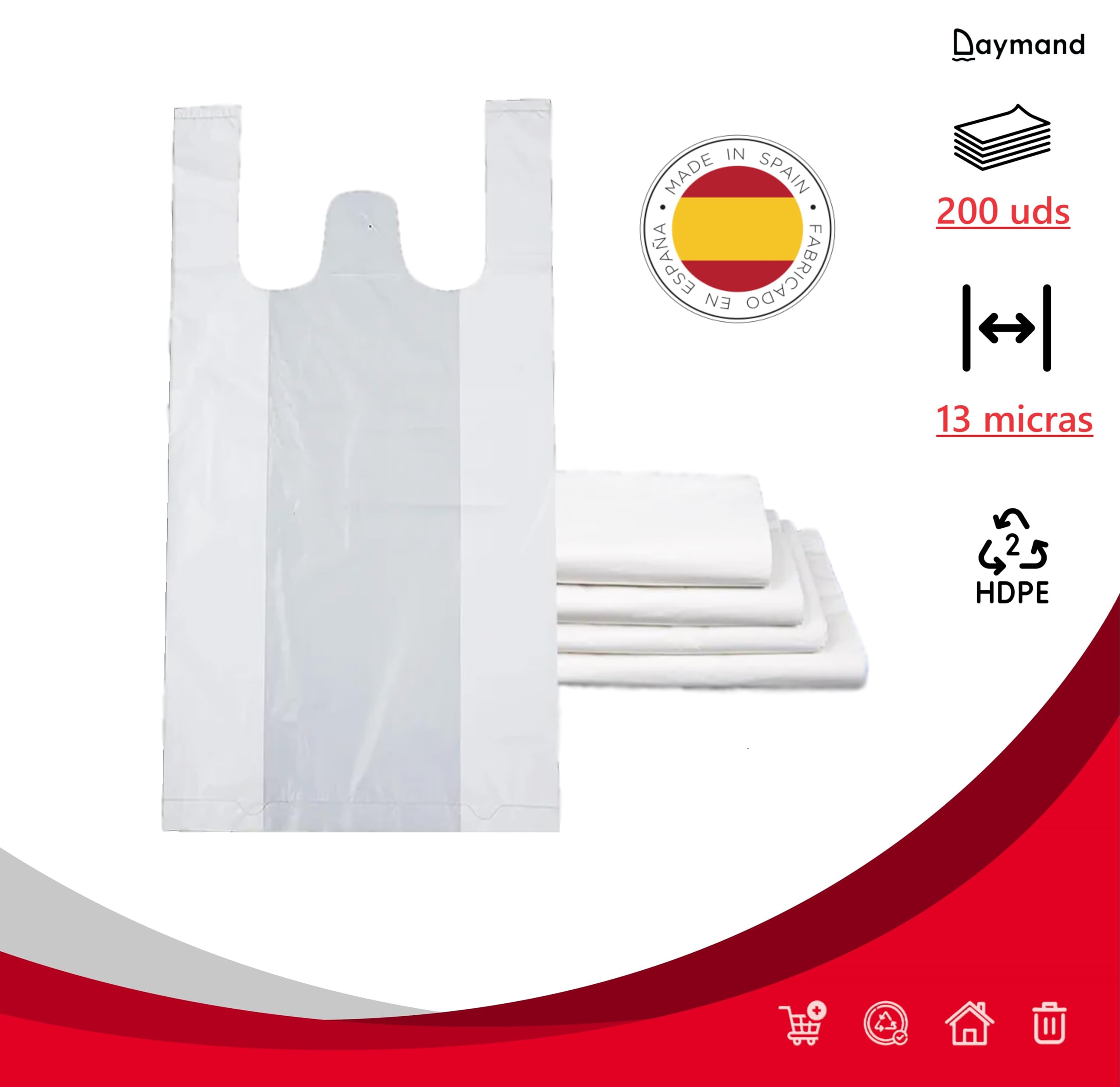 Bolsas Plastico con Asas 200 Unidades 30x40 cm Tipo Camiseta