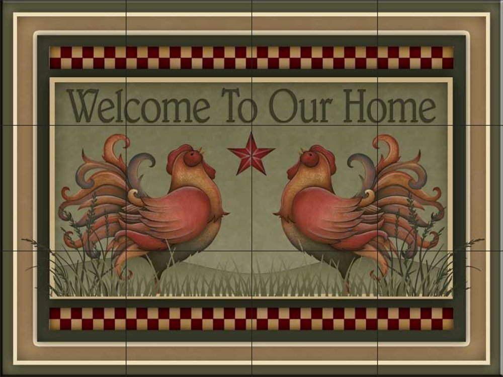 Ceramic Tile Mural - Welcome Roosters - by Angela Anderson