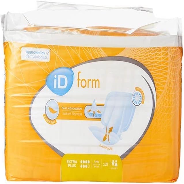 iD Expert Form Disposable Extra Plus Incontinence Pads, Men's and Women's, Disposable Briefs, Anti-Leak Protection, Wetness Indicator, Odour Control, 2350ml, 21 Pads
