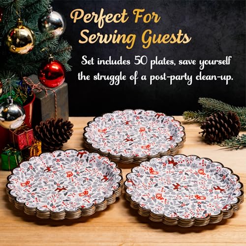 Image of Confettiville Christmas Paper Plates, 50-Count Disposable Christmas Dinner Plates, Scalloped Gold, Party Supplies