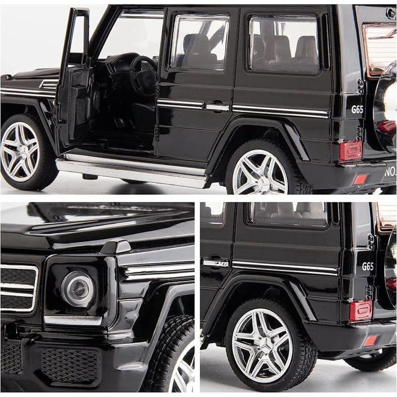 Image of Kids Model 1:32 G65 Die Cast Metal Car Pull Back Action Opening Doors with Realistic Engine Sound Lights Toy Car Gift for Boys - Black