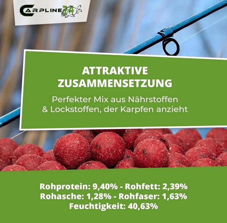 Futterboilies Erdbeere - 10 kg - 20 mm - Karpfenköder zum Angeln, Futterboilies zum Anfüttern von Karpfen, Carp Baits, Angelfutter mit Lockstoff