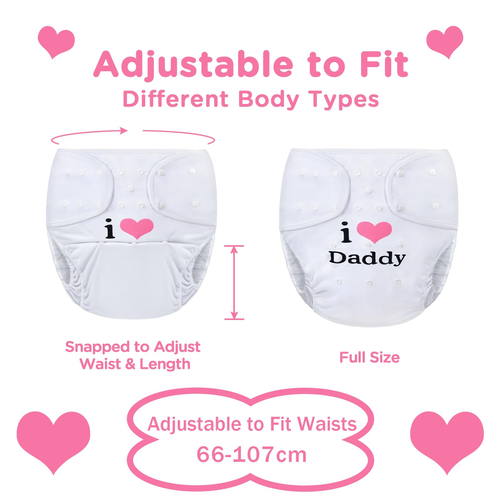 LittleForBig Pañal de tela impermeable lavable ajustable reutilizable para adultos, talla única - I Love Daddy