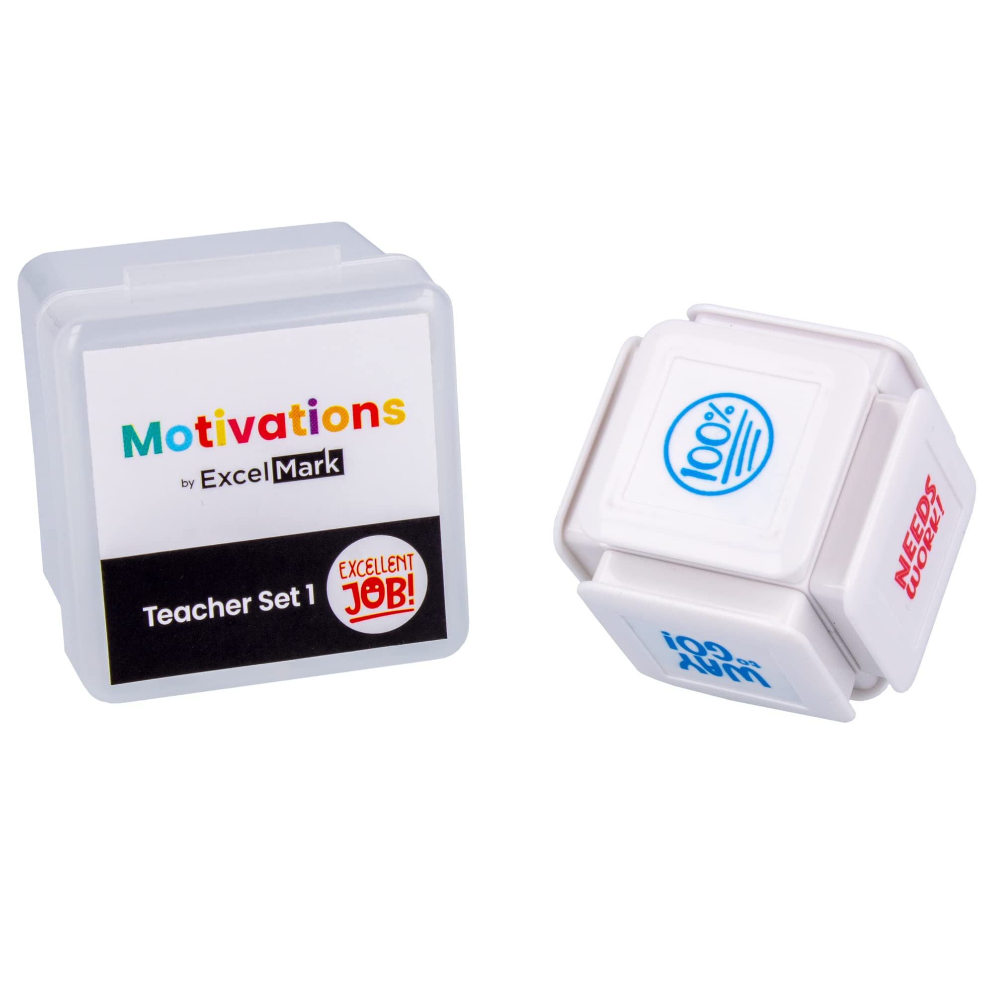 ExcelMark Motivations Pre-Inked Teacher Stamp Cube (Teacher Set 1)
