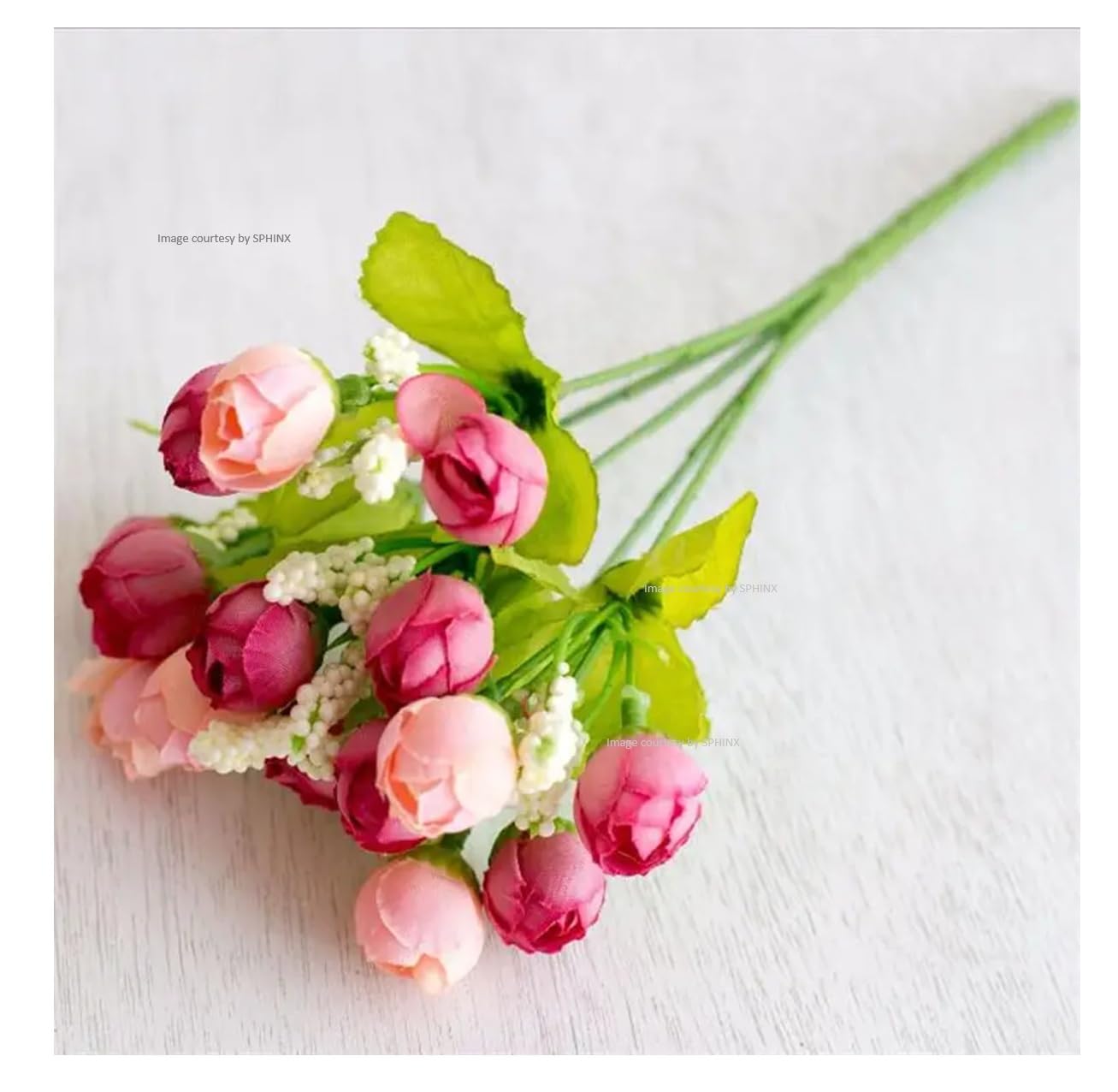 SPHINX Artificial Peony Flower Small Bunches (22cm, 15 Heads) for vase or Table Decor. Ideal for Living Rooms, Offices, Restaurants, Valentine’s Day (No vase)- (2, Pink Dual Tone)