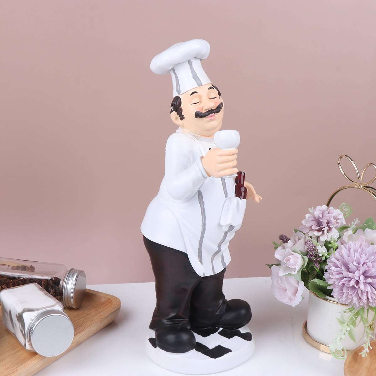SHINEOFI Statuetta in Resina Mini Chef Europeo Decorazione da Tavolo per Cucina, Ristorante e Bar, Ornamento Stabile per Casa e Pasticceria, Scultura Divertente da Collezione