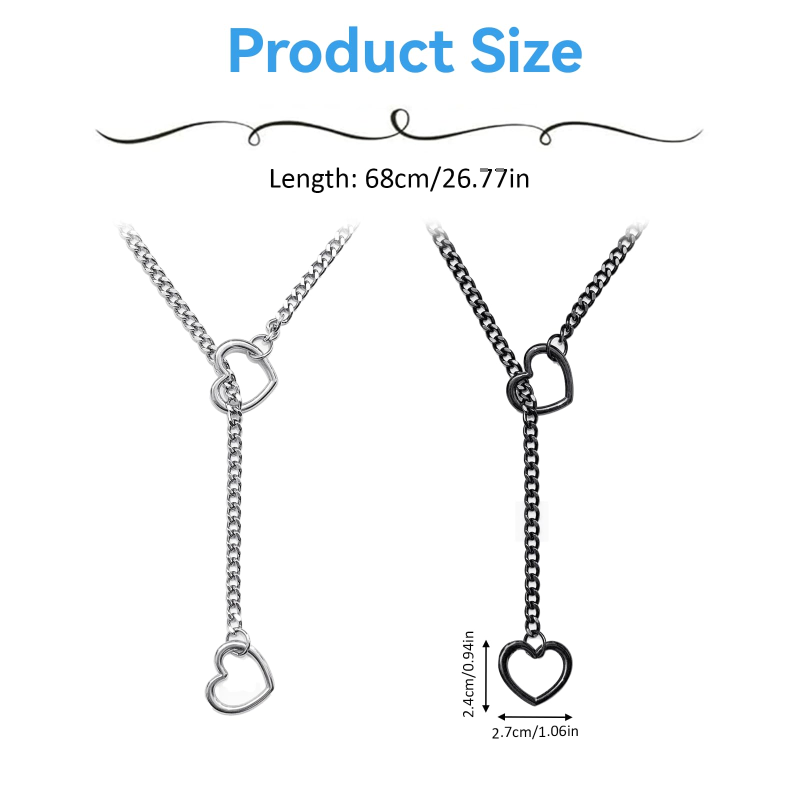 Naszyjnik damski typu choker, gotycki punk, 2 sztuki, regulowany naszyjnik Love Shackles, slip Chain Safety Pin Necklace na prezent urodzinowy dla mężczyzn i kobiet, Stal nierdzewna