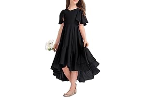 Girls Ruffle Dresses Casual A Line V Neck Short Sleeve Flowy High...