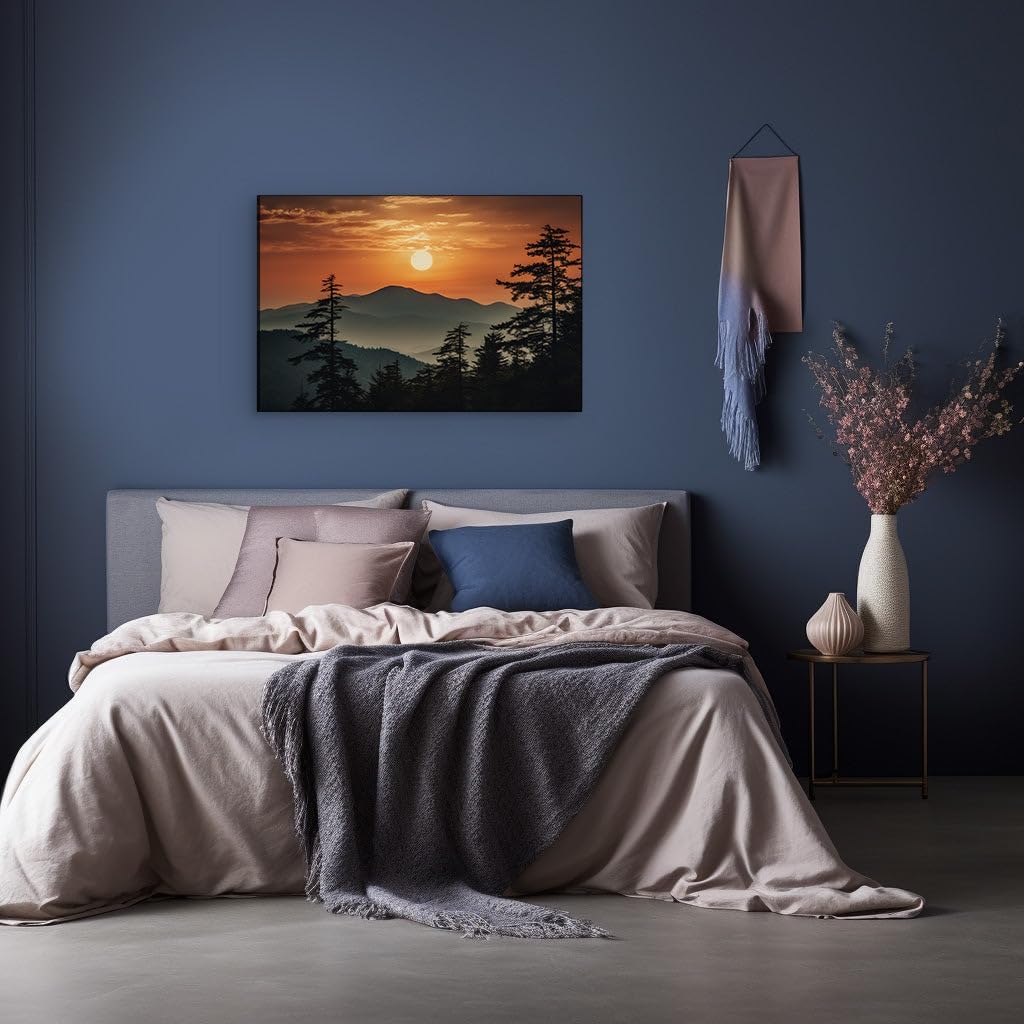 Canvas for Living room. Sunset Serenity Over Whispering Mountains, 27 x 18 inch Canvas Wall Art - Surrealistic Visions - Modern Home Decor