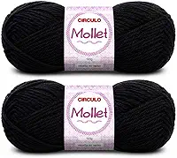 Kit 2 Novelos Fio Mollet Círculo 100g Lã Cores Crochê Tricô Qualidade Artesanato Inverno Cachecol (940 - PRETO)