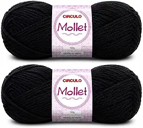 Kit 2 Novelos Fio Mollet Círculo 100g Lã Cores Crochê Tricô Qualidade Artesanato Inverno Cachecol (940 - PRETO)