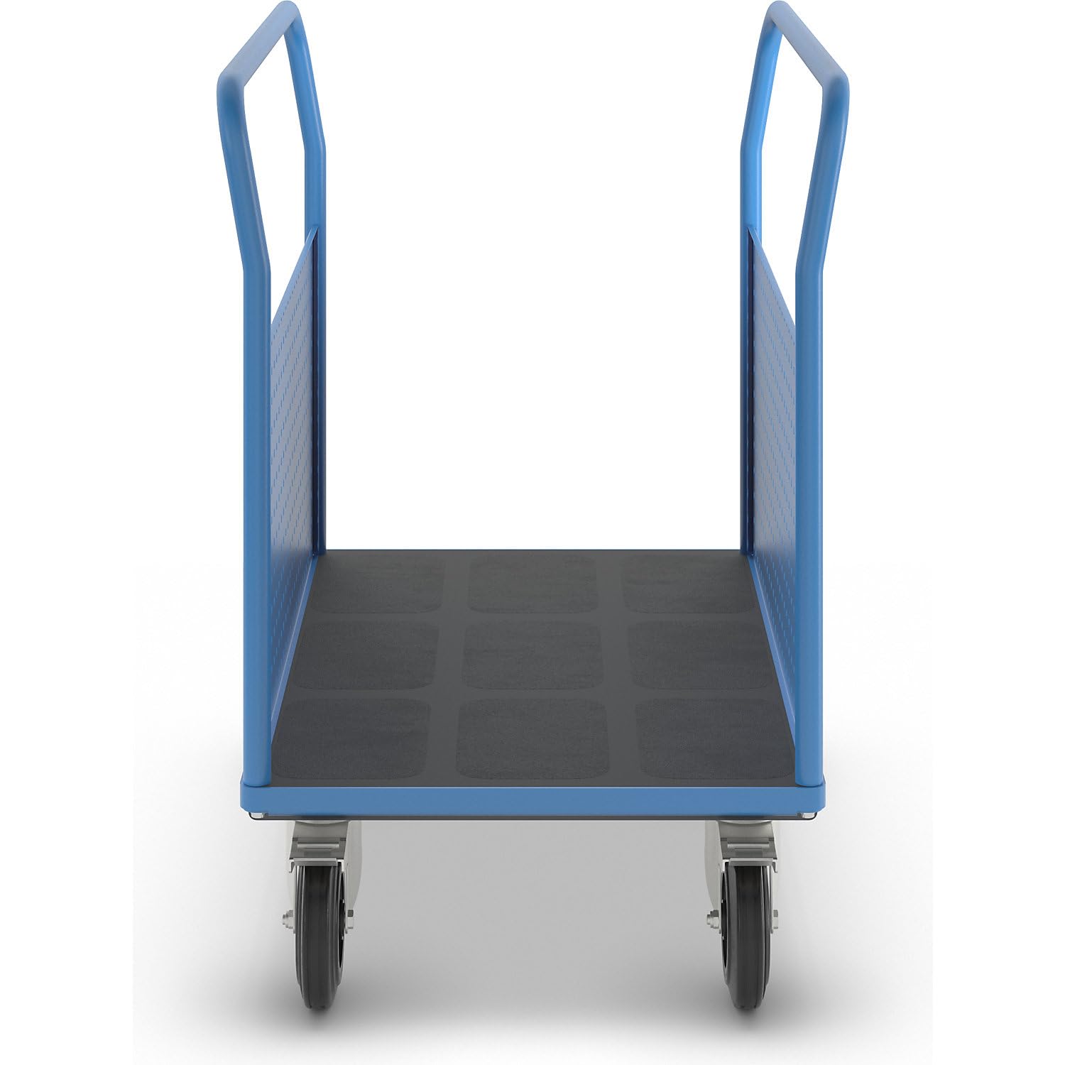 eurokraft pro | Plattformwagen | Mit 2 Lochblechseitenwänden, LxB 1050 x 700 mm, Vollgummi