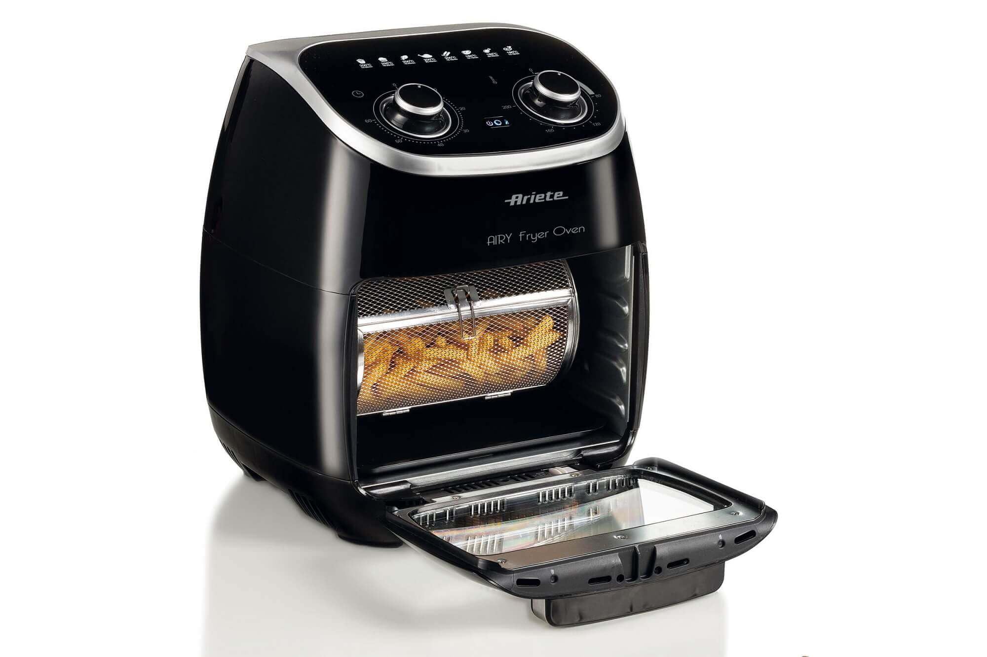 Ariete 4619, Freidora de aire y horno en uno, 11 L, multifunción, temporizador 60 minutos, puerta transparente extraíble, temperatura 80, 200º C, 2000 W, negro