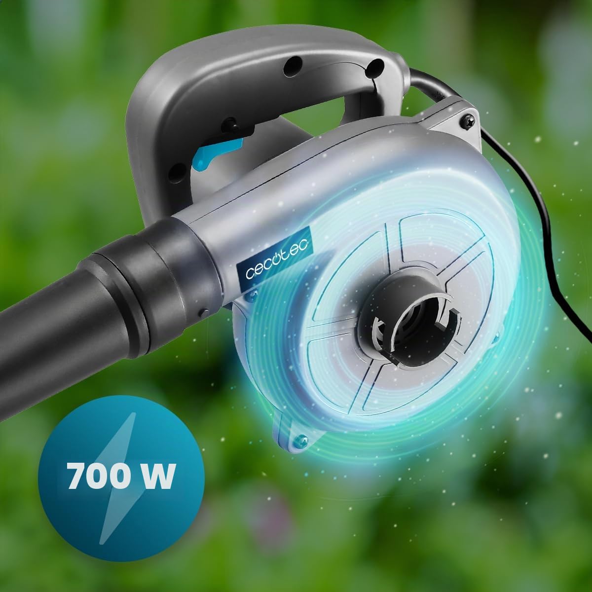 Cecotec Soffiatore per Foglie Elettrico Airforce 720. 700W, Velocità fino a 190km/h, Volume fino a 4,96m³/s, Leggero, Versatile, Include Accessori Bocchette e Tubi Intercambiabili, Cavo da 3m