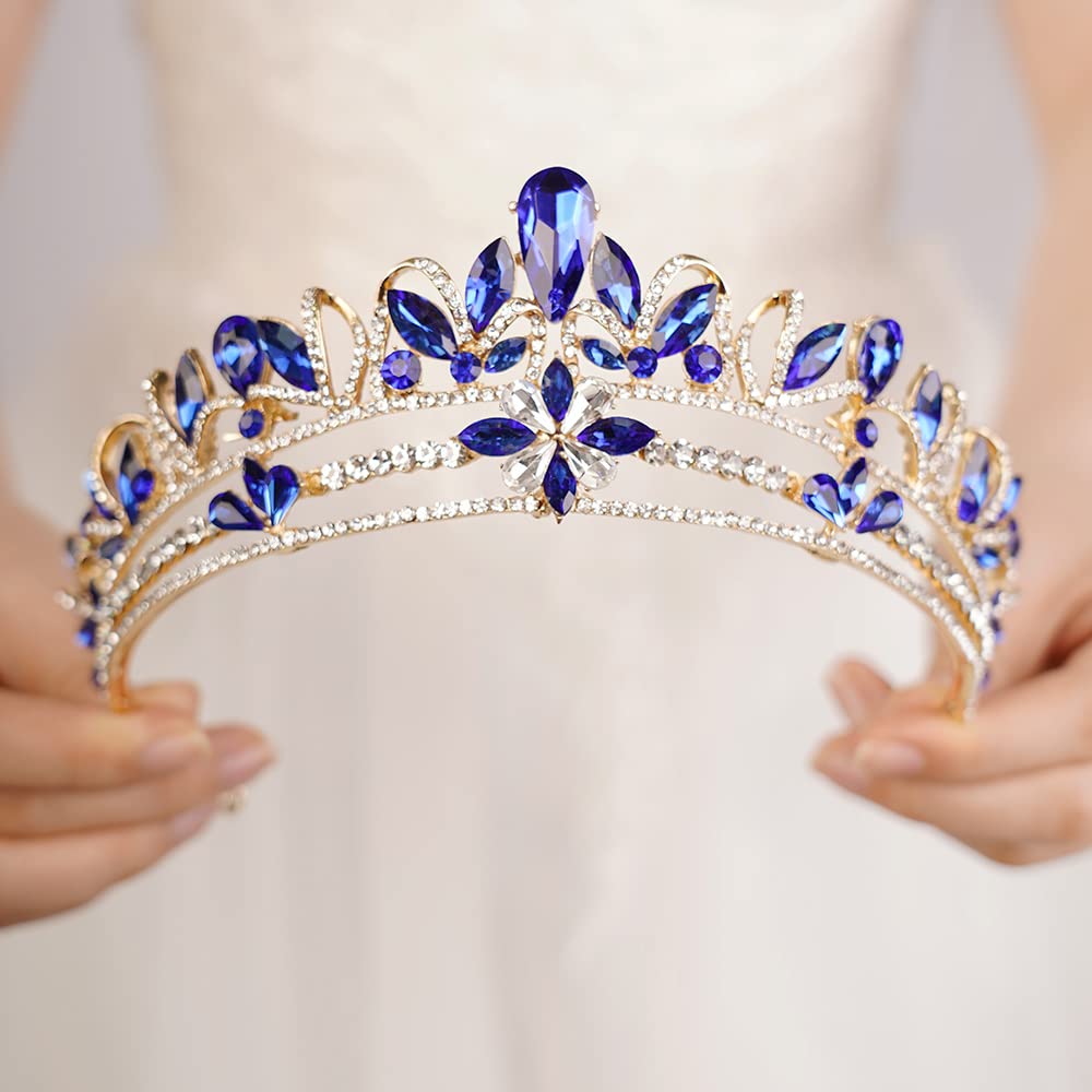 Lomubue Women Princess Crown Shiny Rhinestones Inlaid Wedding Tiara Headband Hair Accessory Faux Crystal Crown With Pin Fixes