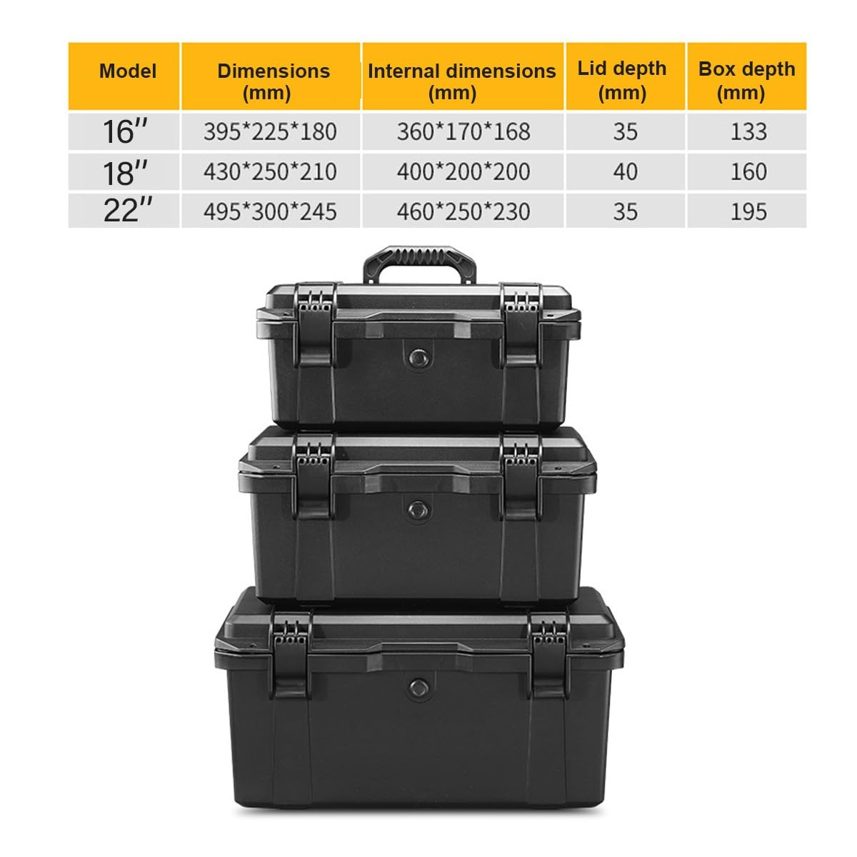 Grande cassetta degli attrezzi in plastica con maniglia, cassetta degli attrezzi da 22" con vassoio rimovibile, custodia portaoggetti a scomparti multipli con fessura sicurezza for lucchetti(Yellow,16