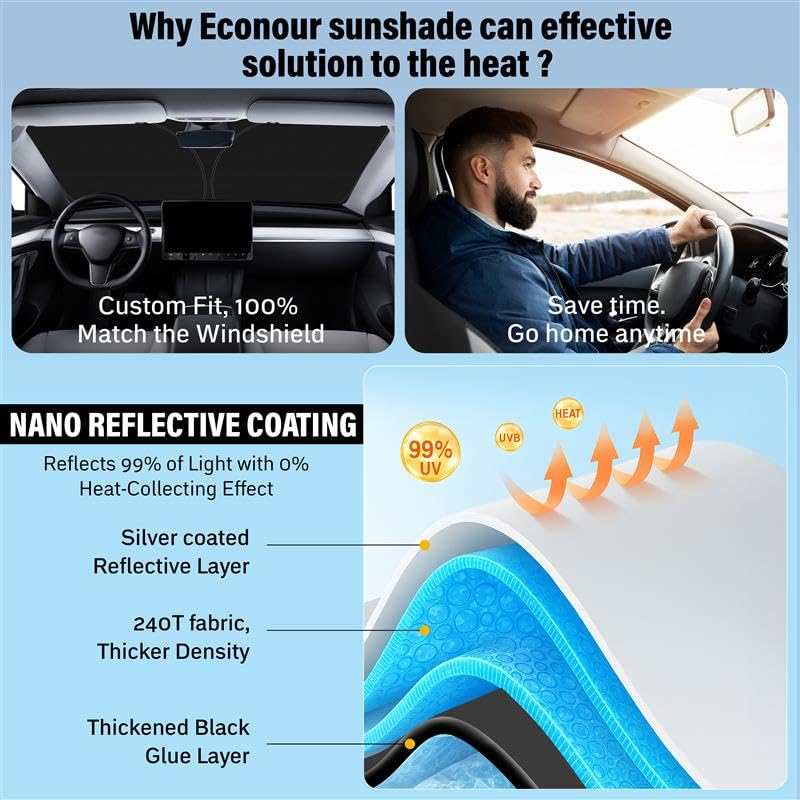 Image of Econour Windshield Sun Shade Compatible for Toyota RAV4 2019-2024 2025 | Window Shade Sun Visor Cover Foldable Blocks UV Rays Keep Your Car Cooler