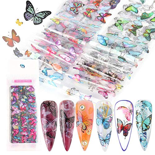Butterfly Nail Art Foils Nail Sticker Decals Nail Art Supplies Nail Accessories Decorations Butterfly Plum Flower Design Manicure Decal Decoration Nail Art for Acrylic Nails 10 Sheets/Set