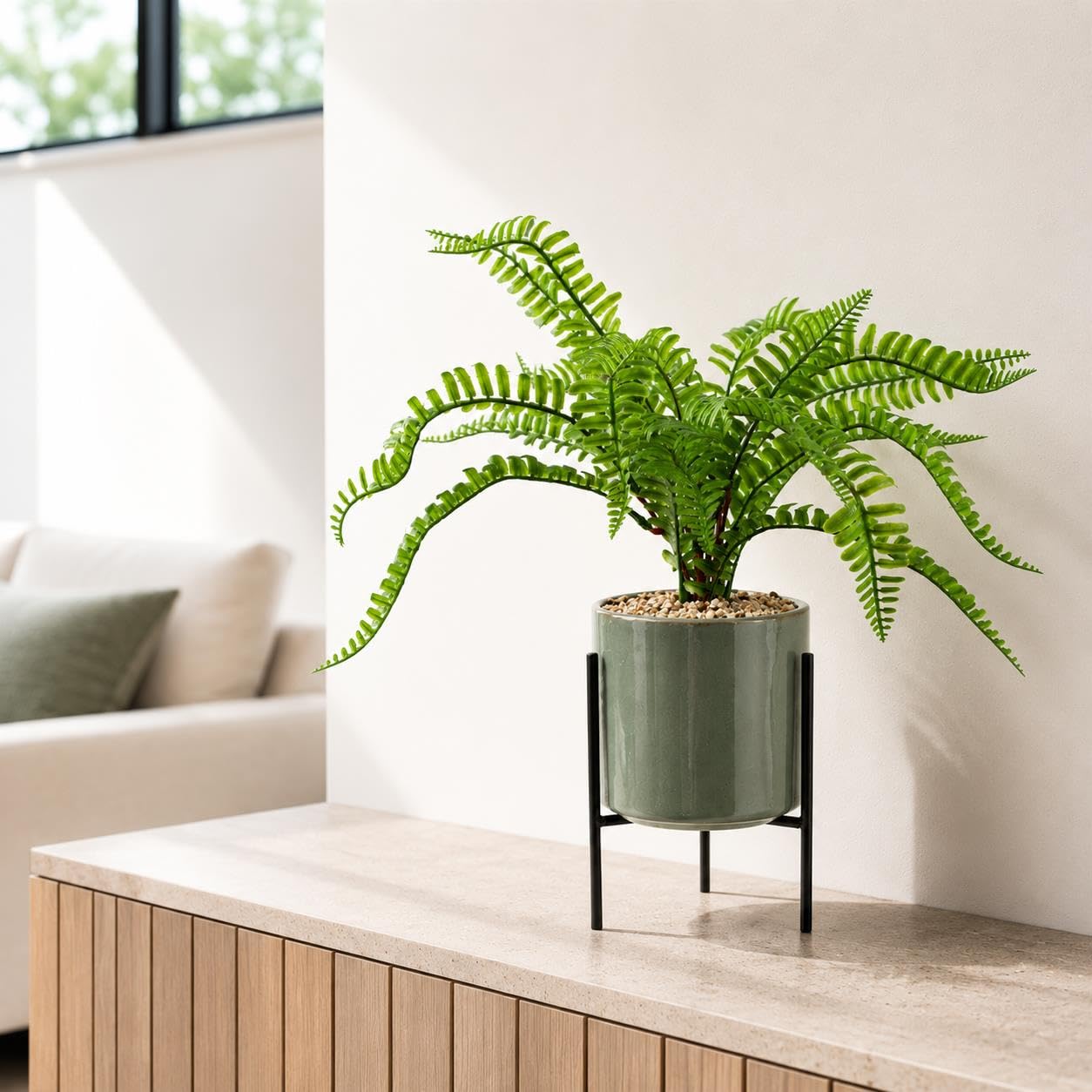 Leaf Artificial Realistic Natural Look Moss Fern in Pot,40cm