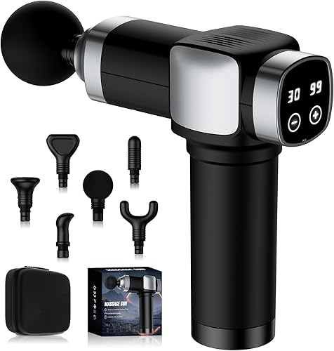 Pistola de masaje, pistola de masaje de tejido profundo para aliviar el dolor, masajeador muscular eléctrico de mano con cabezales de masaje de 30