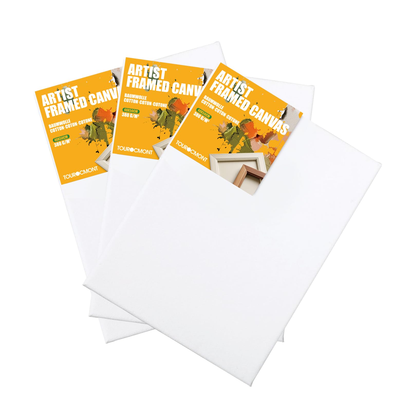 Lot de 10 toiles de 40 x 50 cm - En coton - 380 g/m² - 100 % sans acide - Apprêt blanc - Pour peinture acrylique, peinture à l'huile, gouache