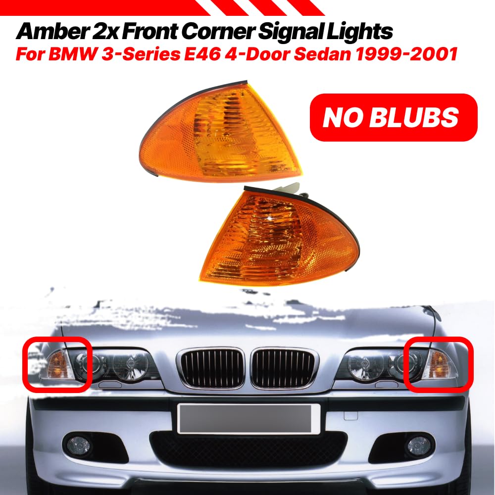HHENGYISOUL Front Corner Signal Light,Yellow Front Corner Signal Light, Parking Light, Front Indicator Lens For BMW 3-Series E46 4-Door Sedan Pre-LCI Pre-Facelift 1999-2001