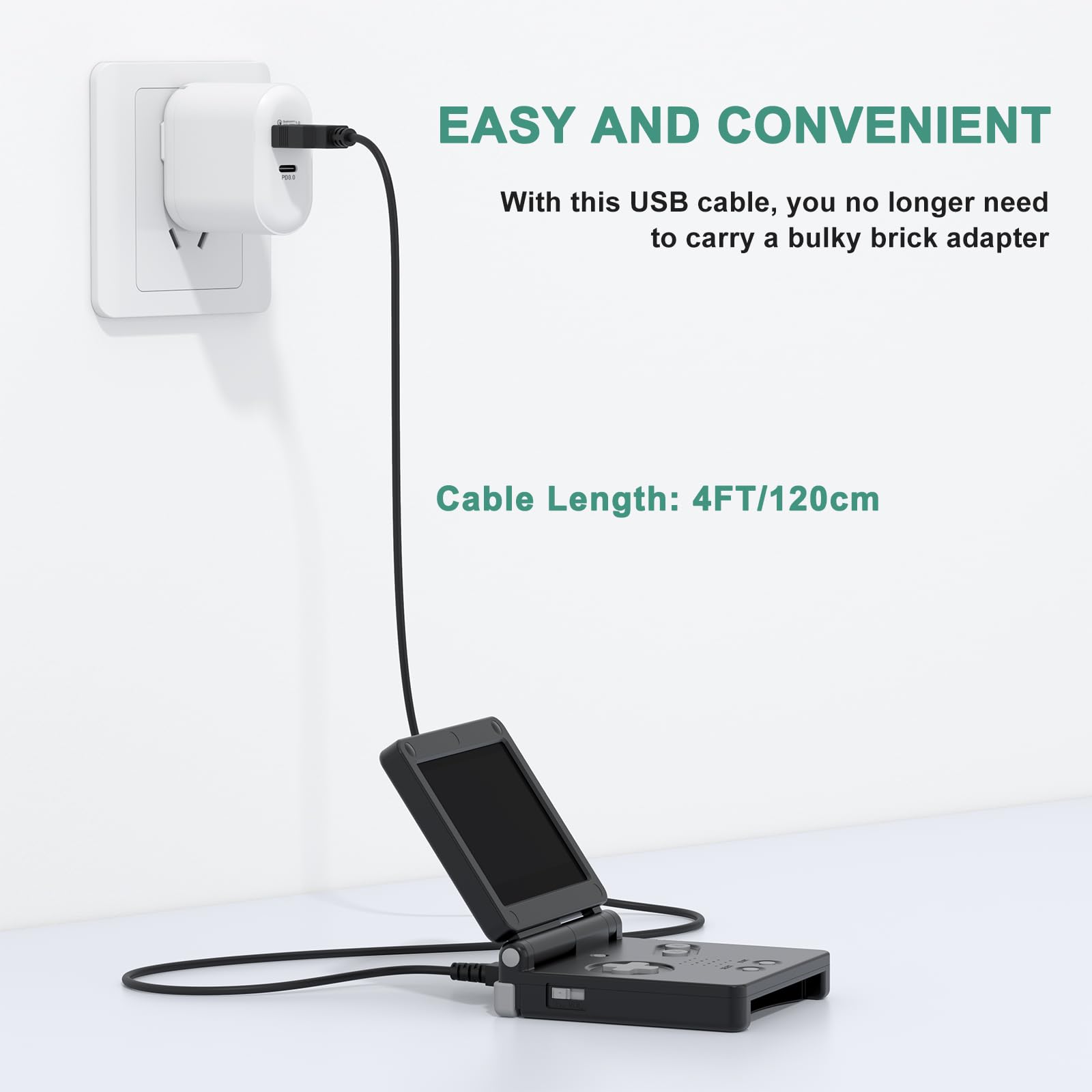 Câble de Charge USB pour Nintendo NDS et GBA SP-120 cm, Recharge Facile via USB, Chargeur Compatible avec Game Boy Advance SP/Nitendo DS