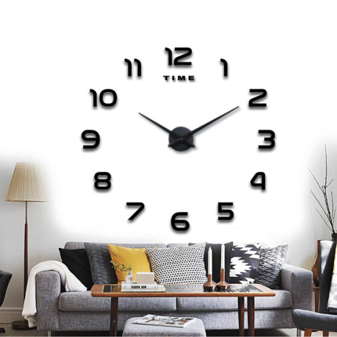 Horloge Murale 3D Miroir Autocollant Métal Silencieuse, Décor Moderne 60-90 cm Noir